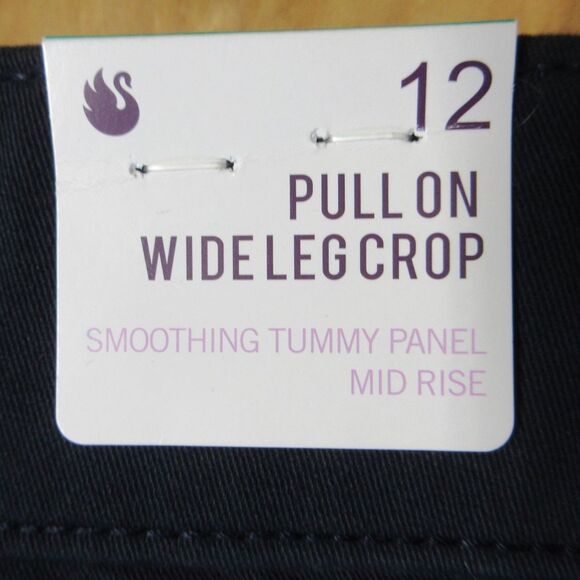 GLORIA VANDERBILT Tummy Control Wide Leg Crop Pants Sz 12 Navy Blue Pull On NWT - Picture 6 of 13